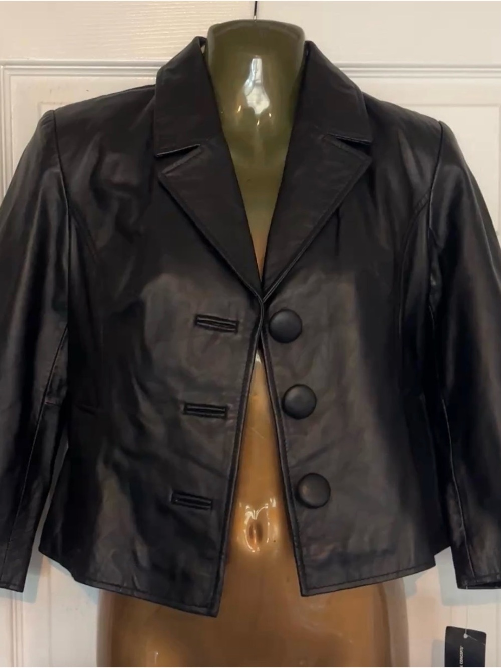 INC International Concepts Black Leather Button-Front Jacket